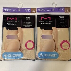 LOT OF 2 WOMEN MAIDENFORM FLEXEES FIRM SHAPES LACE THONG 3XL Beige